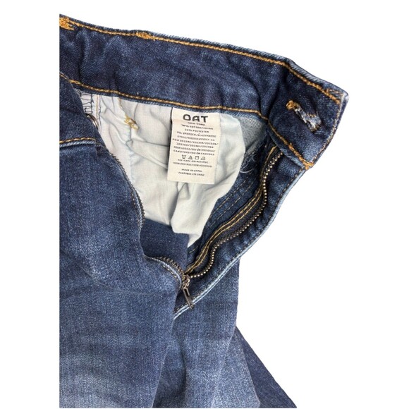 OAT New York High Rise Wide Leg Jeans Size 4/27 Rhinestone Pocket Detail Raw Hem - Picture 6 of 7